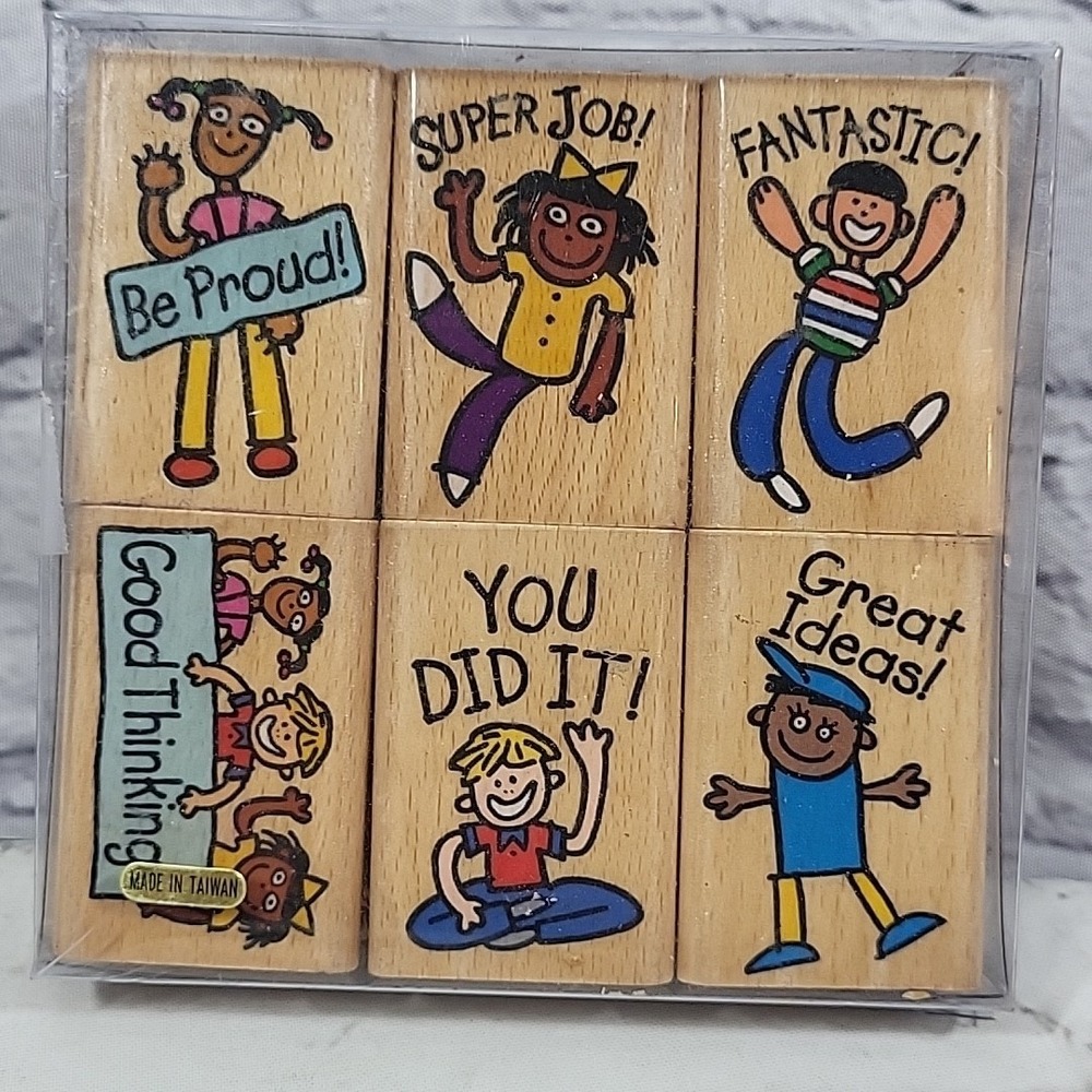 Lakeshore Rubber Stamps Teacher School Encouragement Set Of‎ 6 Kids Words